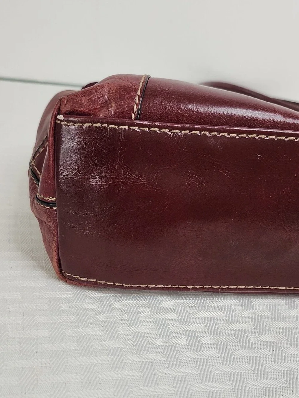 Giani Bernini Burgundy Glazed Leather Satchel Silver Buckle